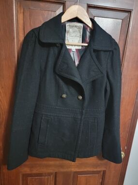 Guess Black Double-Breasted Peacoat with Gold Buttons